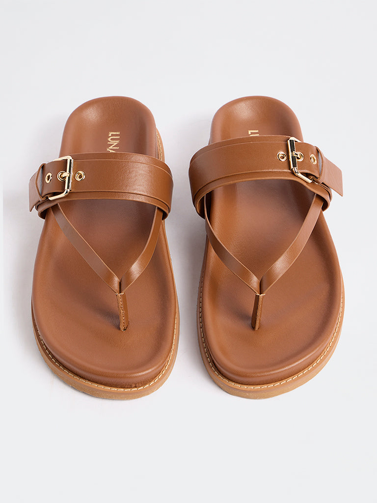 LUNA BLU Tan Buckle-Detail Sandals
