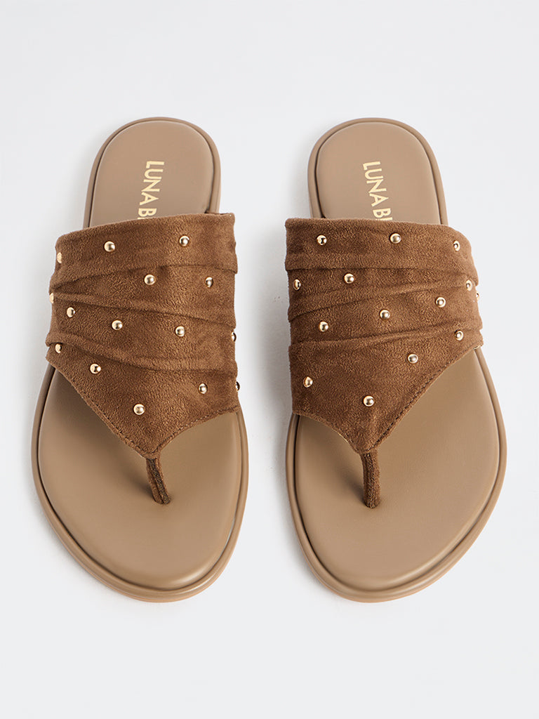 LUNA BLU Taupe Stud-Detailed Suede Sandals