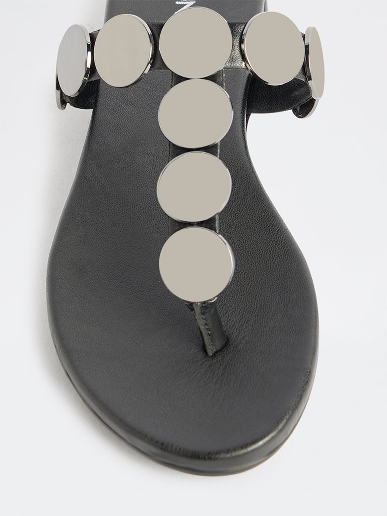 LUNA BLU Black Embellished Thong-Strap Sandals