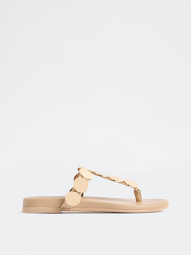 LUNA BLU Beige Embellished Thong-Strap Sandals