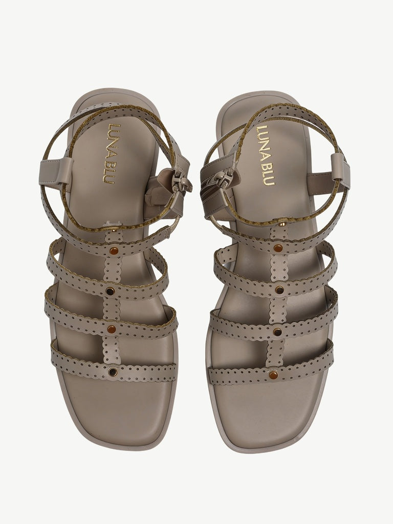 LUNA BLU Taupe Embellished Gladiator Sandals