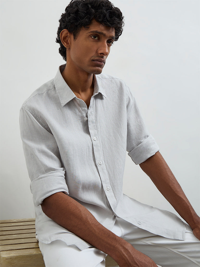 Ascot Grey Solid Relaxed-Fit Linen Shirt