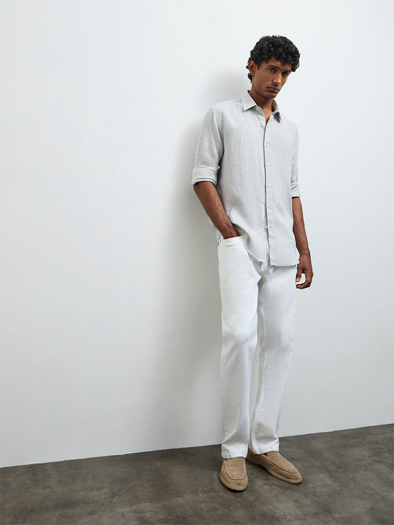 Ascot Grey Solid Relaxed-Fit Linen Shirt