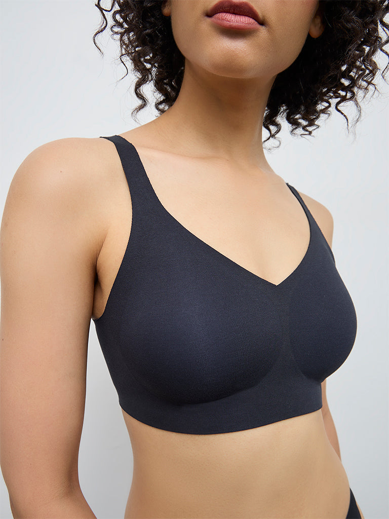 Wunderlove Black Invisible Cotton-Blend Padded Bra