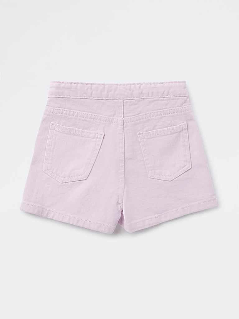 HOP Kids Girls Lilac Embroidered High-Rise Denim Skorts