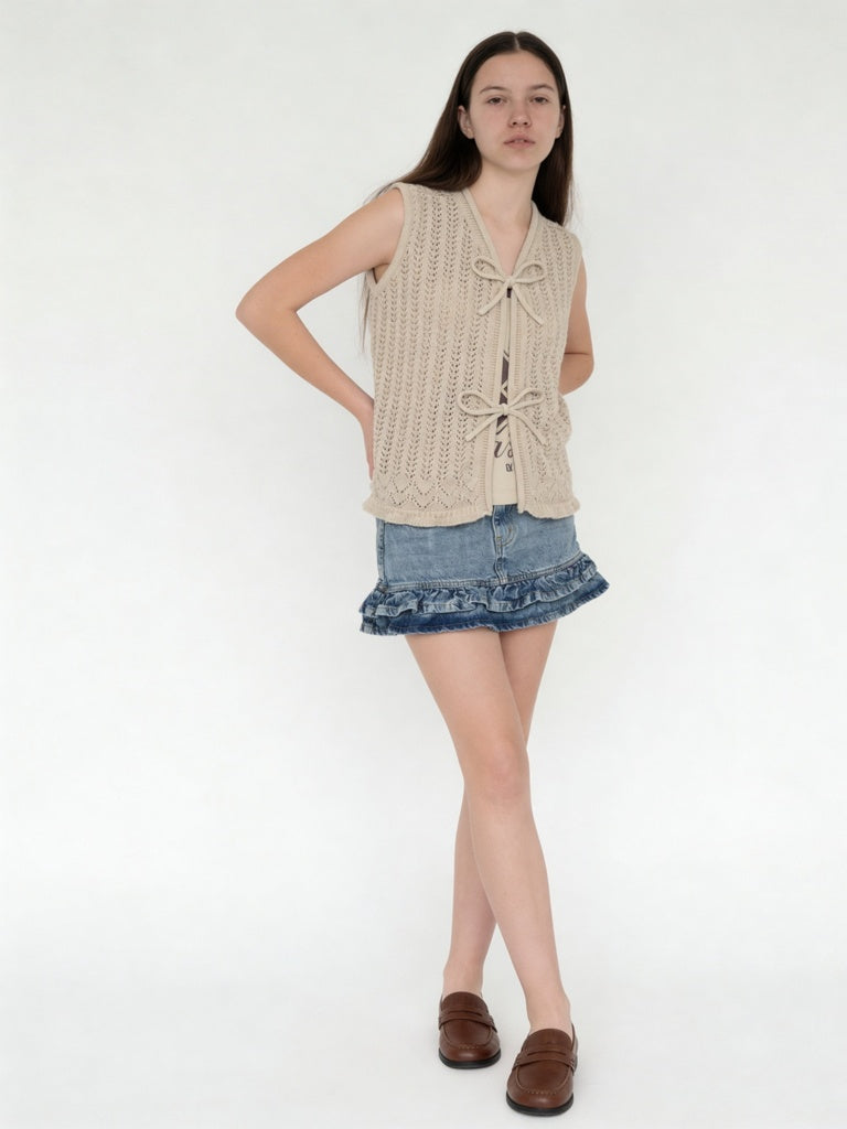 Girls Beige Printed Cotton Top