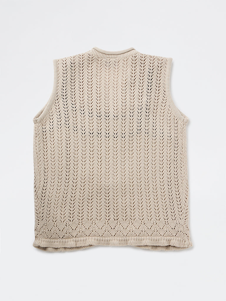 Girls Beige Printed Cotton Top