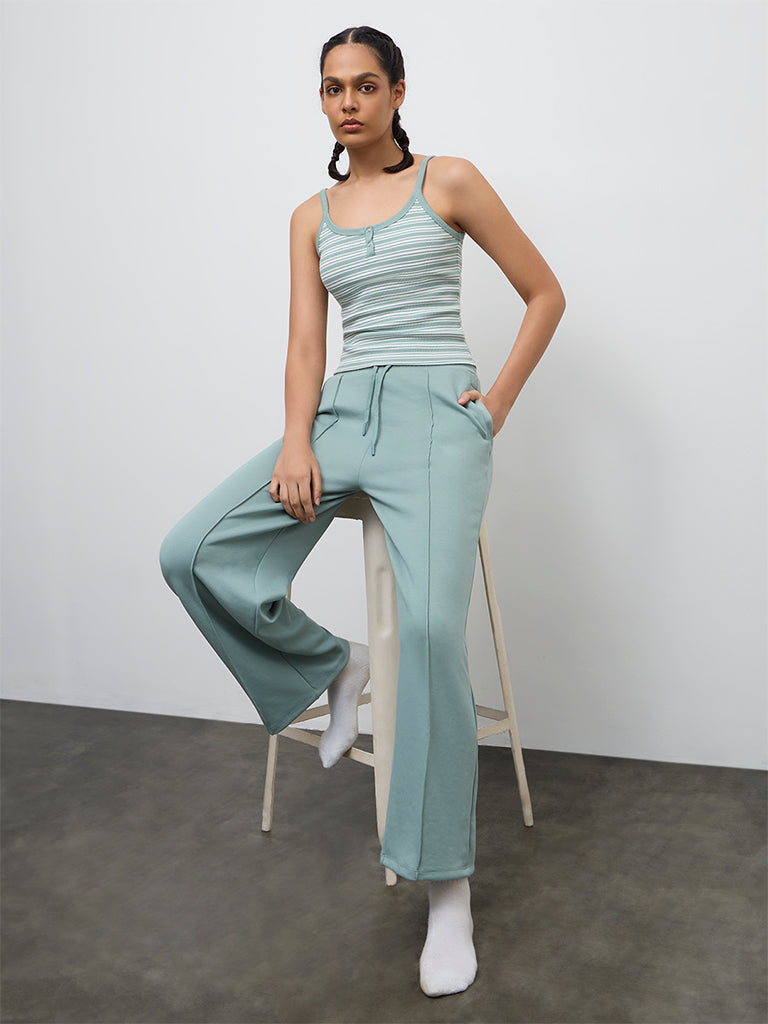 Nuoflexx Green Striped Cotton-Blend Top