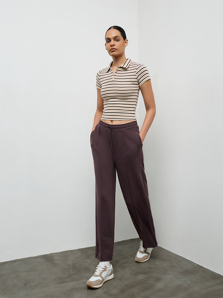 Nuoflexx Cream Striped Cotton-Blend T-Shirt
