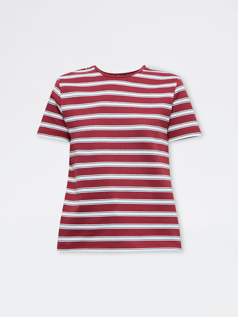 Wardrobe Burgundy Striped Cotton-Blend T-Shirt