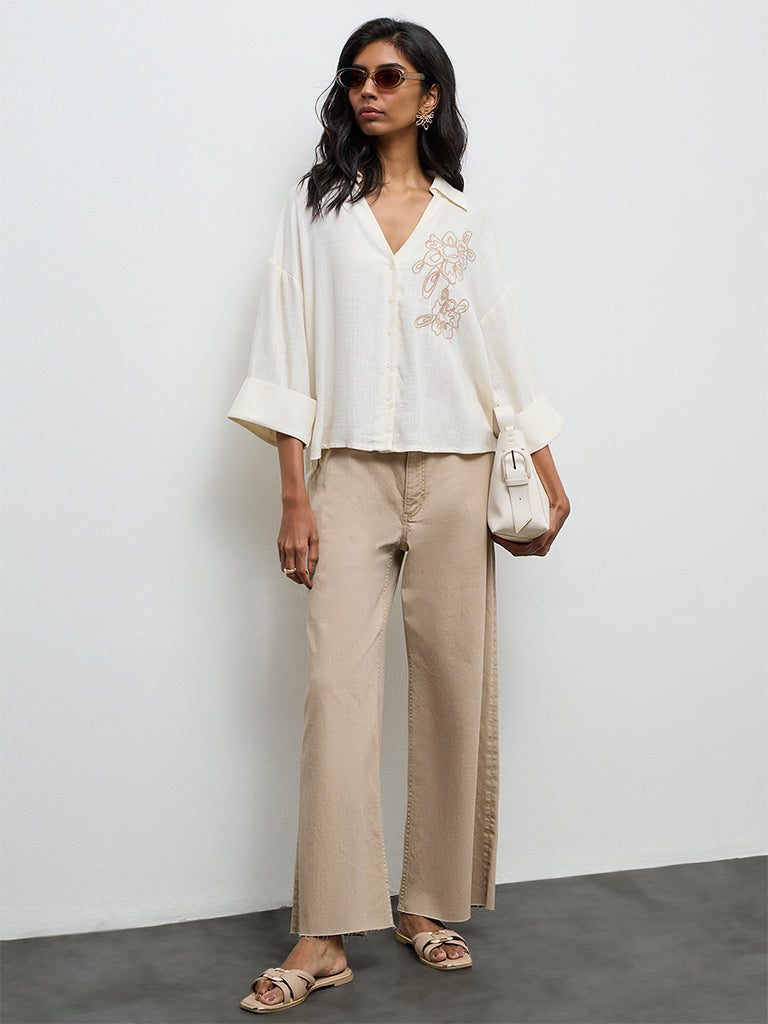 LOV Off-White Floral Embroidered Blouse