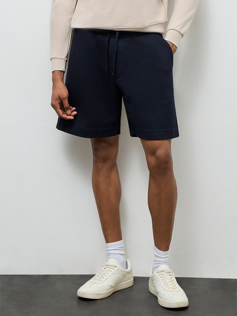 Nuoflexx Navy Relaxed-Fit Mid-Rise Cotton-Blend Shorts
