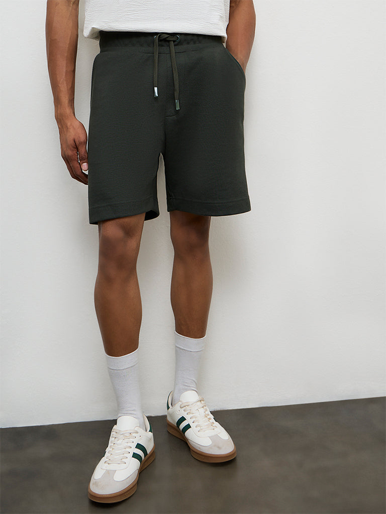 Nuoflexx Olive Textured Relaxed Fit Mid-Rise Shorts