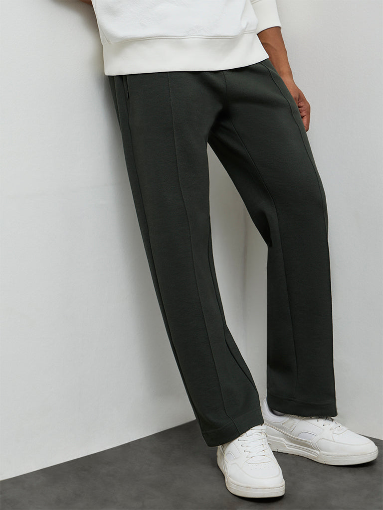 Nuoflexx Olive Relaxed Fit Mid-Rise Cotton-Blend Track Pants