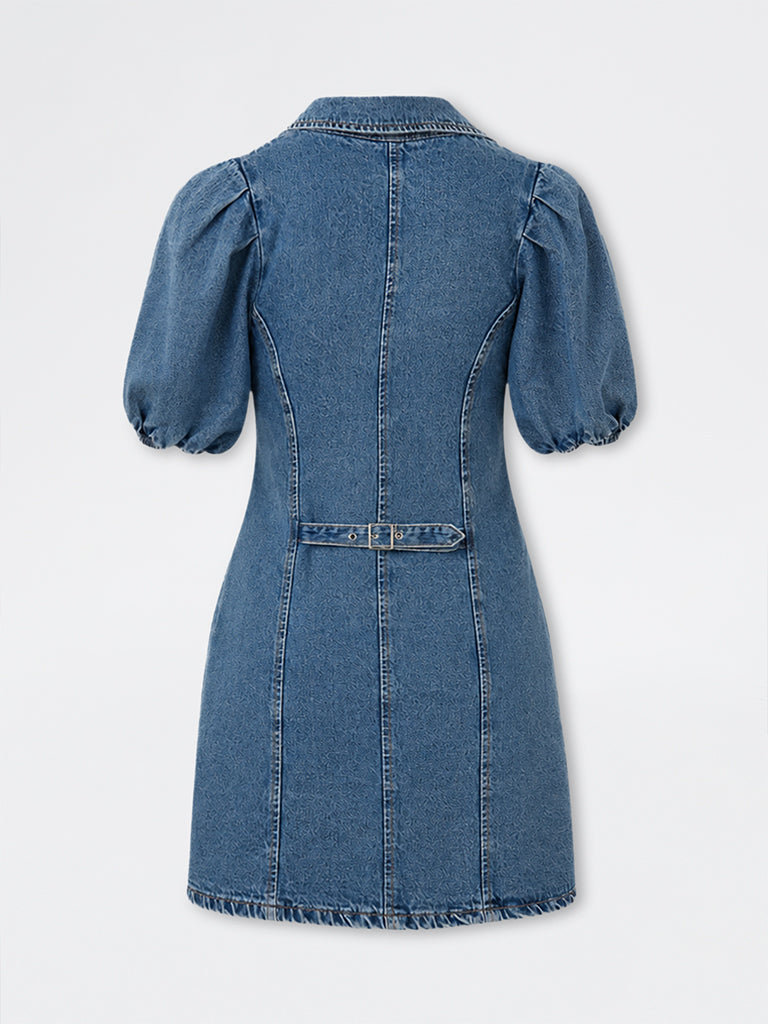 Nuon Blue Denim Cotton A-Line Mini Dress