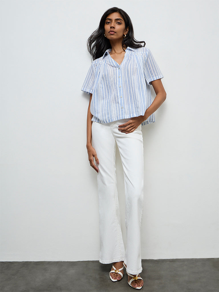 LOV White Striped Cotton Blouse