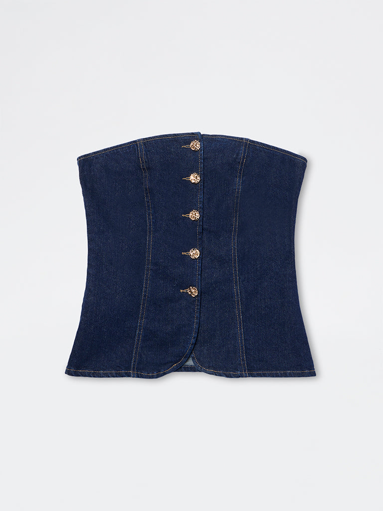 LOV Dark Blue Denim Cotton Tube Top