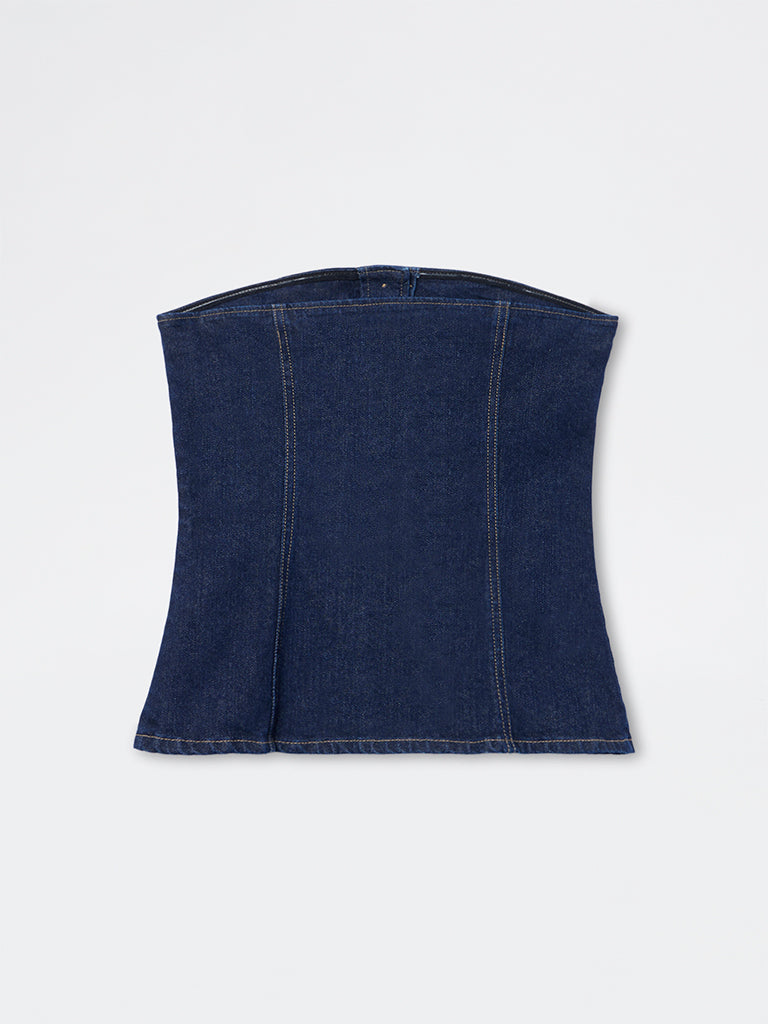 LOV Dark Blue Denim Cotton Tube Top