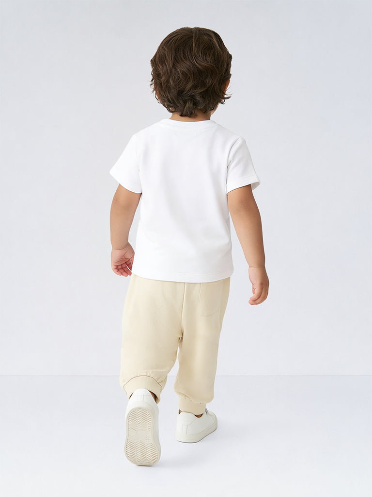 HOP Baby Boys White Bear Design Cotton T-Shirt and Pants Set