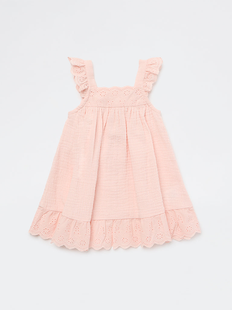 HOP Baby Girls Pink Crinkle Texture A-Line Cotton Dress