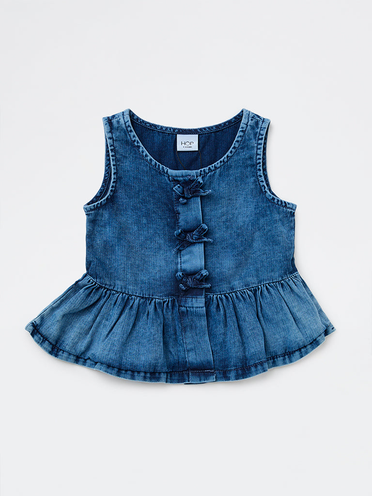 HOP Kids Girls Blue Faded Denim Peplum Top