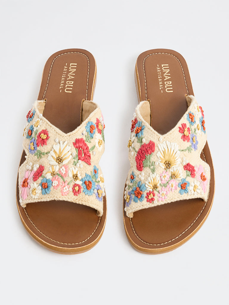 LUNA BLU Multicolour Floral Embroidered Slides