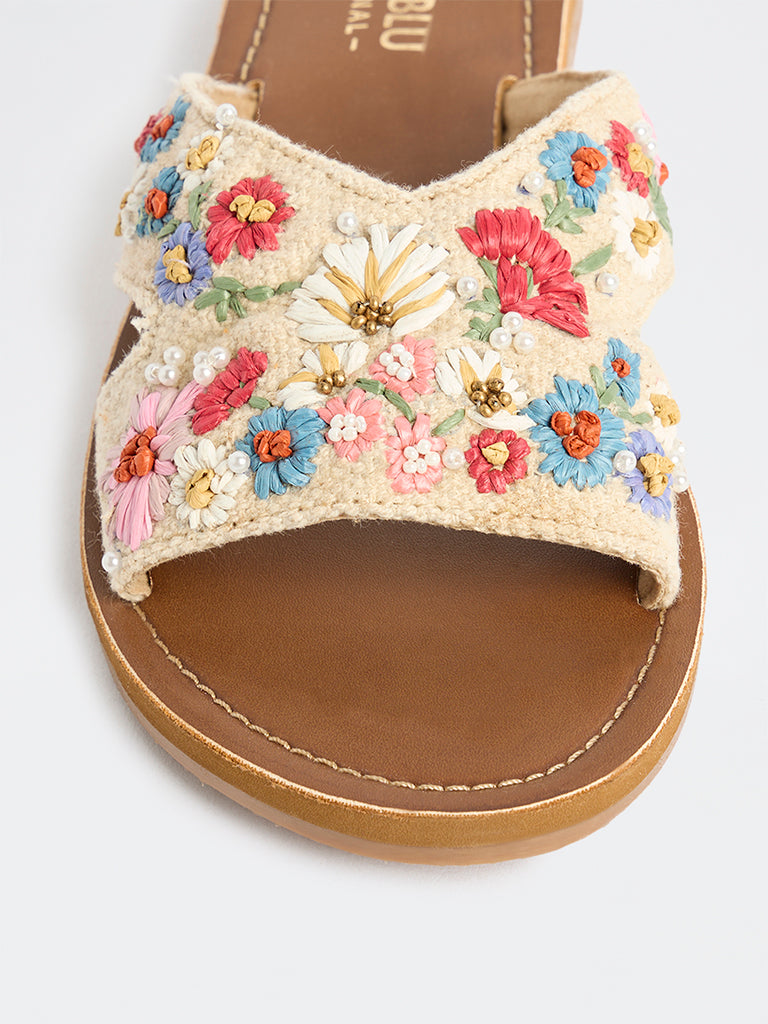 LUNA BLU Multicolour Floral Embroidered Slides