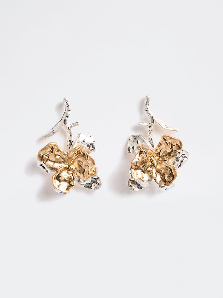 Westside Accessories Gold and Silver Dual Finish Floral Earrings