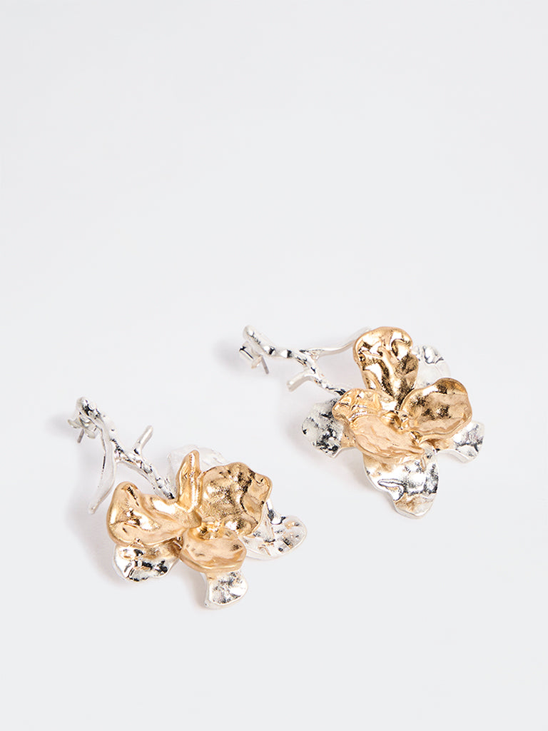 Westside Accessories Gold and Silver Dual Finish Floral Earrings