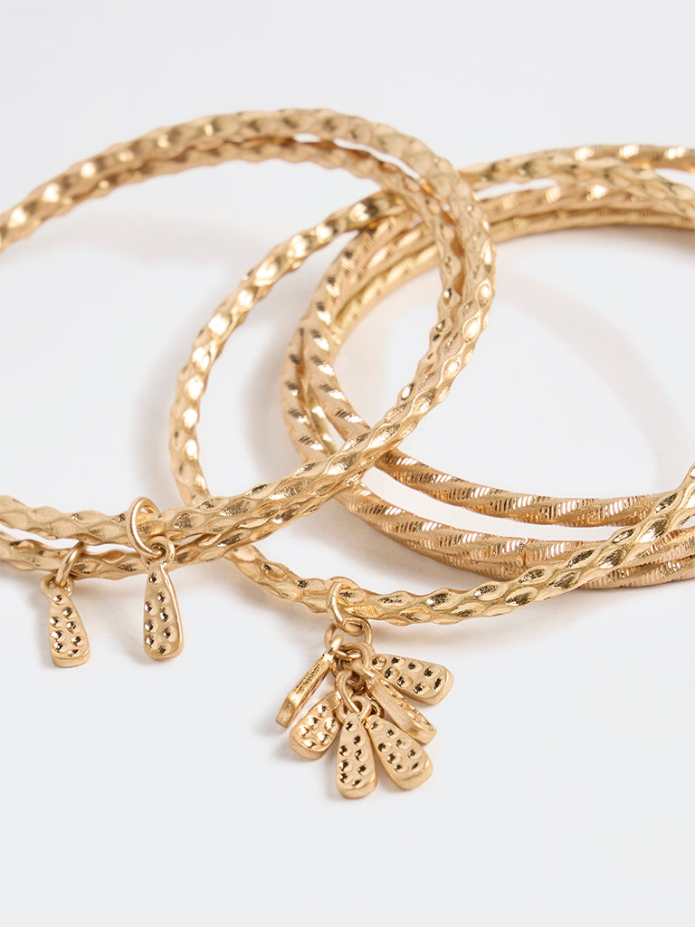 Westside Accessories Gold Textured Bangles - Pack of 6