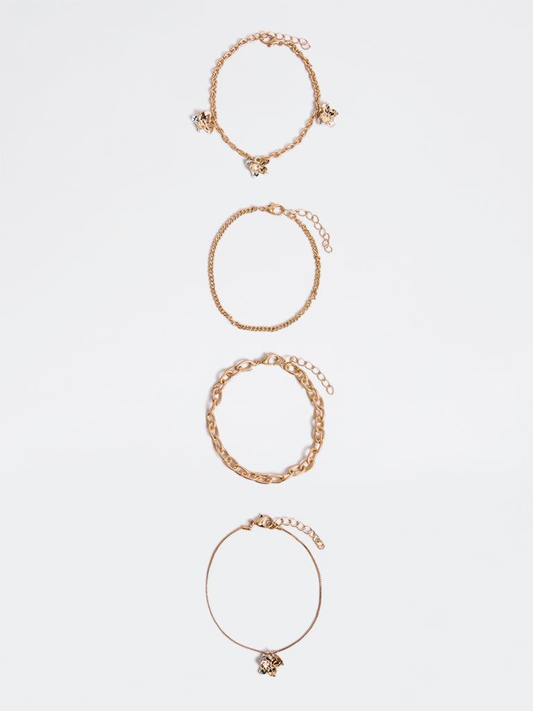 Westside Accessories Gold Multi-Chain Floral Bracelets - Pack of 4