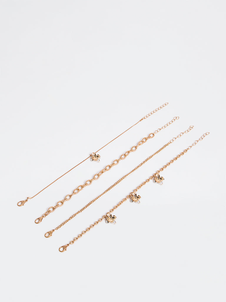 Westside Accessories Gold Multi-Chain Floral Bracelets - Pack of 4