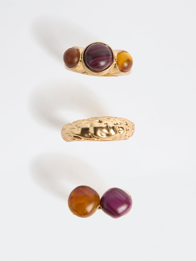 Westside Accessories Multicolour Resin and Metal Rings - Pack of 3