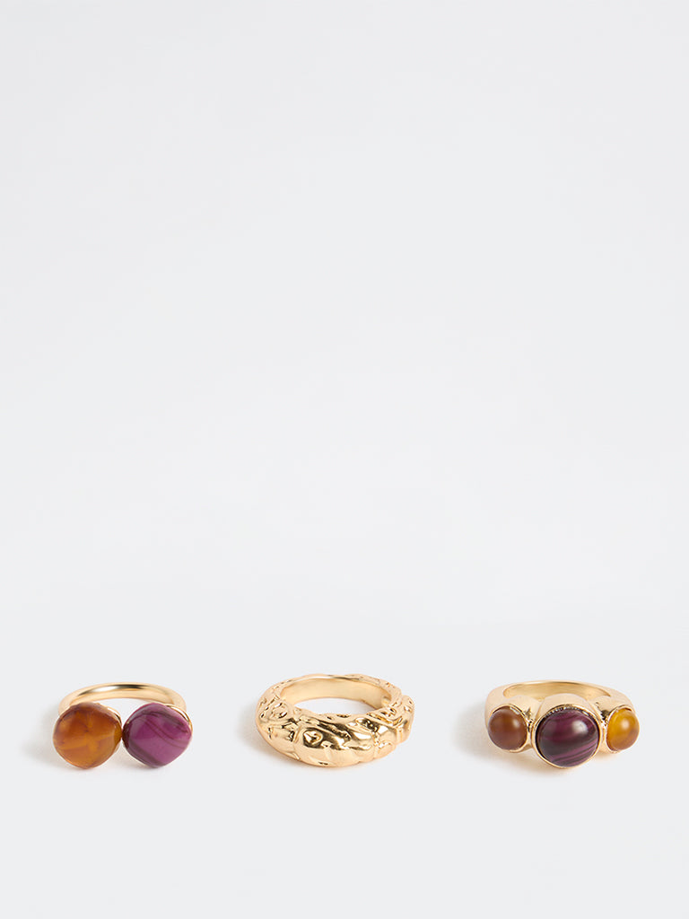 Westside Accessories Multicolour Resin and Metal Rings - Pack of 3