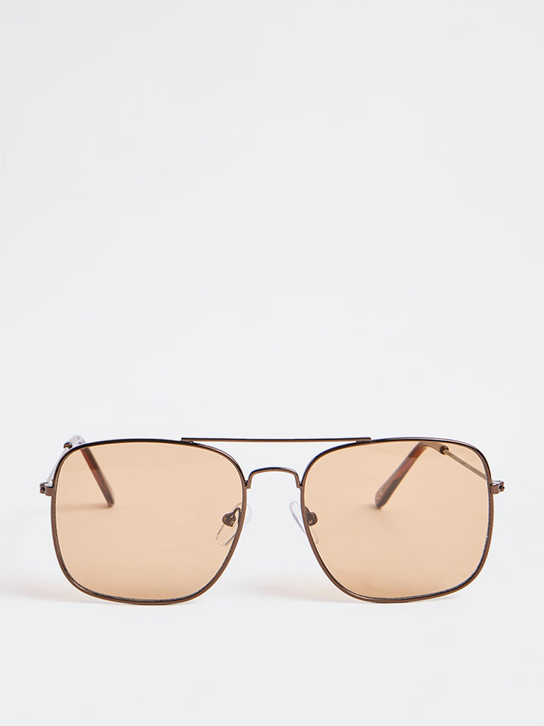 Westside Accessories Brown Aviator Square Sunglasses with Pouch