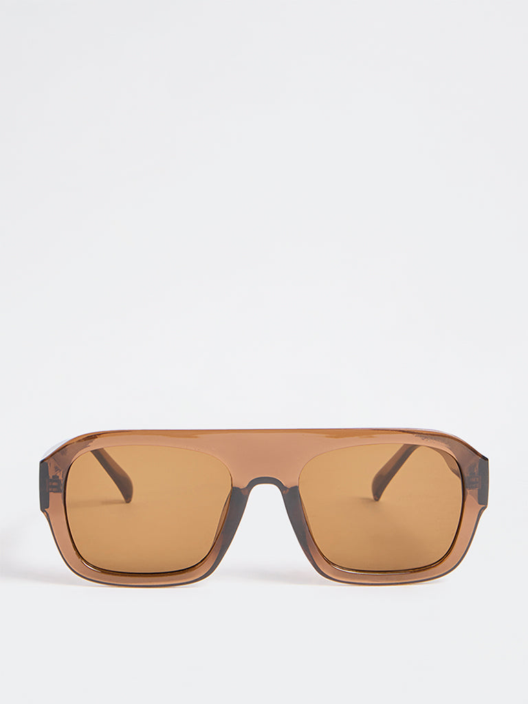 Westside Accessories Brown Acrylic Aviator Sunglasses with Pouch