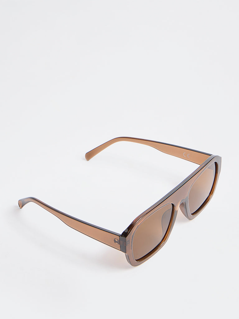 Westside Accessories Brown Acrylic Aviator Sunglasses with Pouch