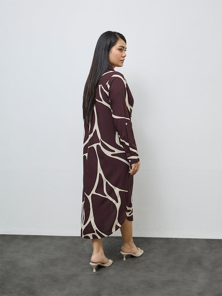 Gia Dark Brown Abstract Design Shirt Dress