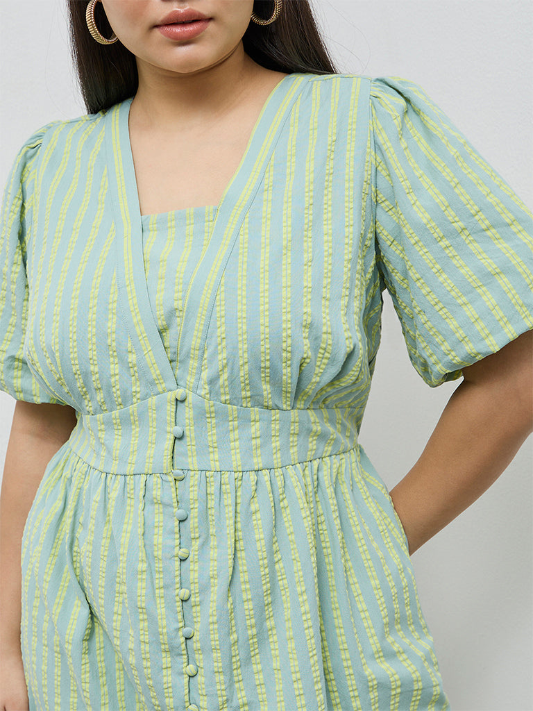 Gia Mint Seersucker Striped Cotton A-Line Dress