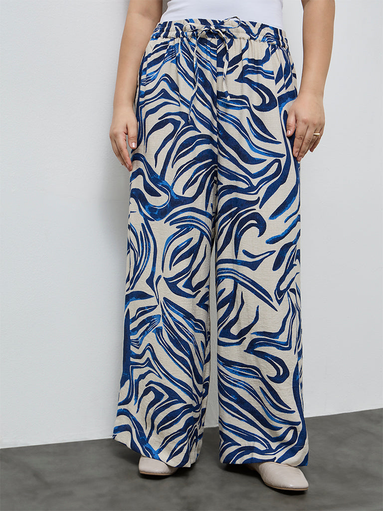 Gia Navy Abstract Pattern High-Rise Trousers