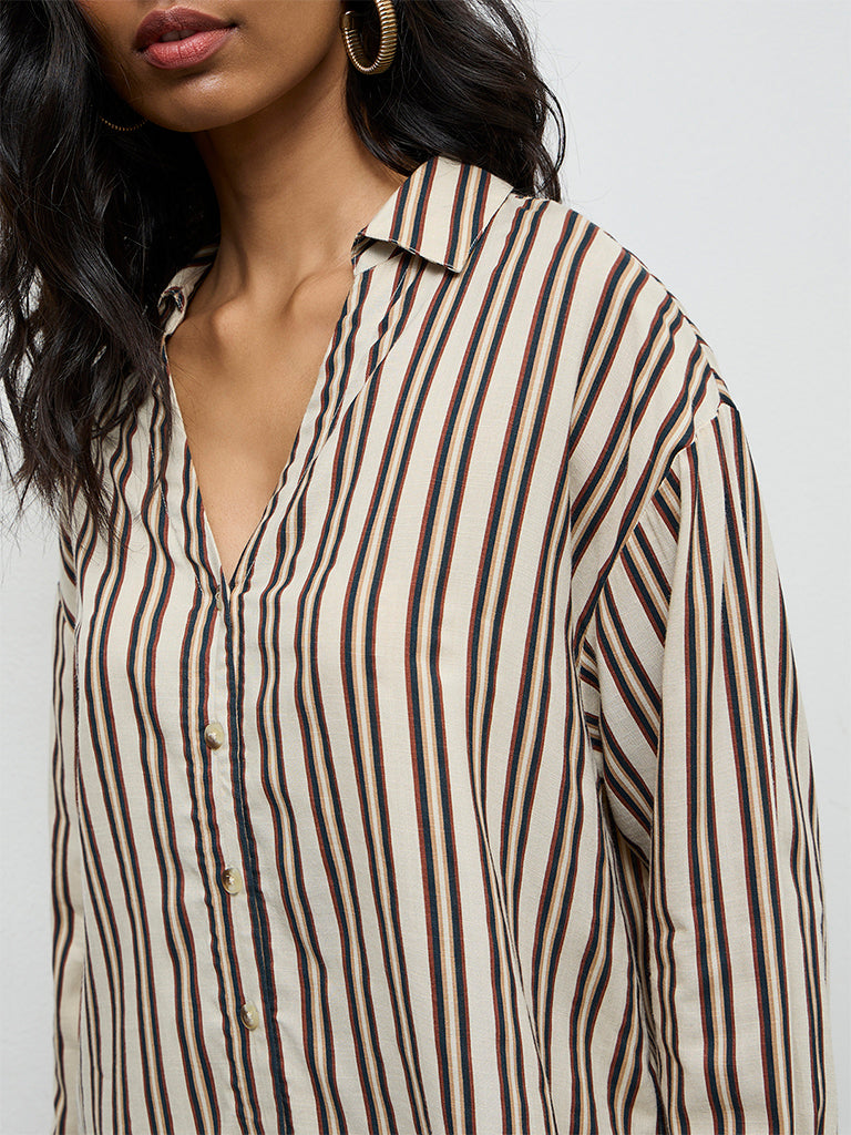 LOV Light Beige Striped Blouse
