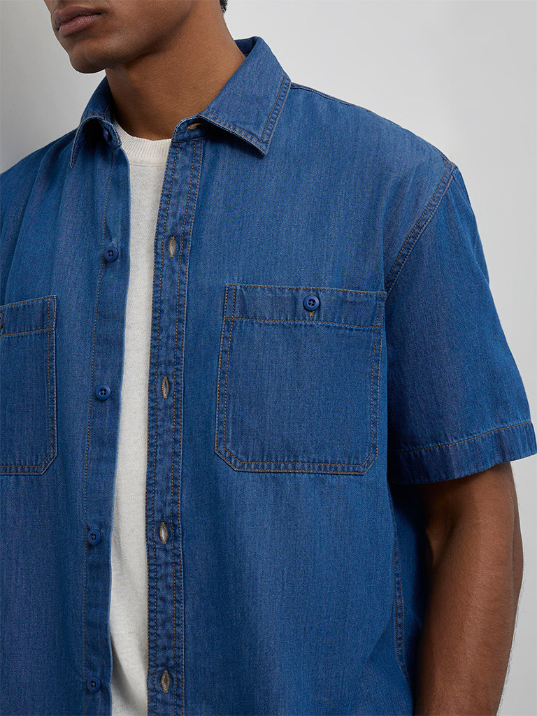 WES Casuals Indigo Relaxed-Fit Denim Shirt