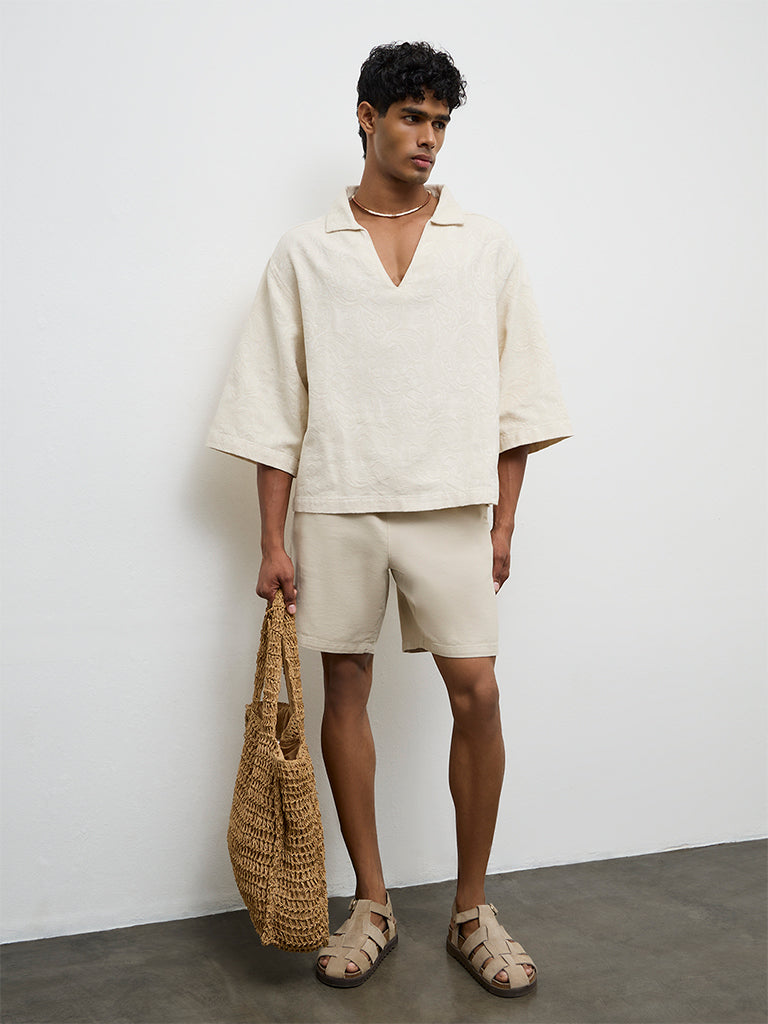 ETA Beige Textured Relaxed-Fit Cotton Shirt