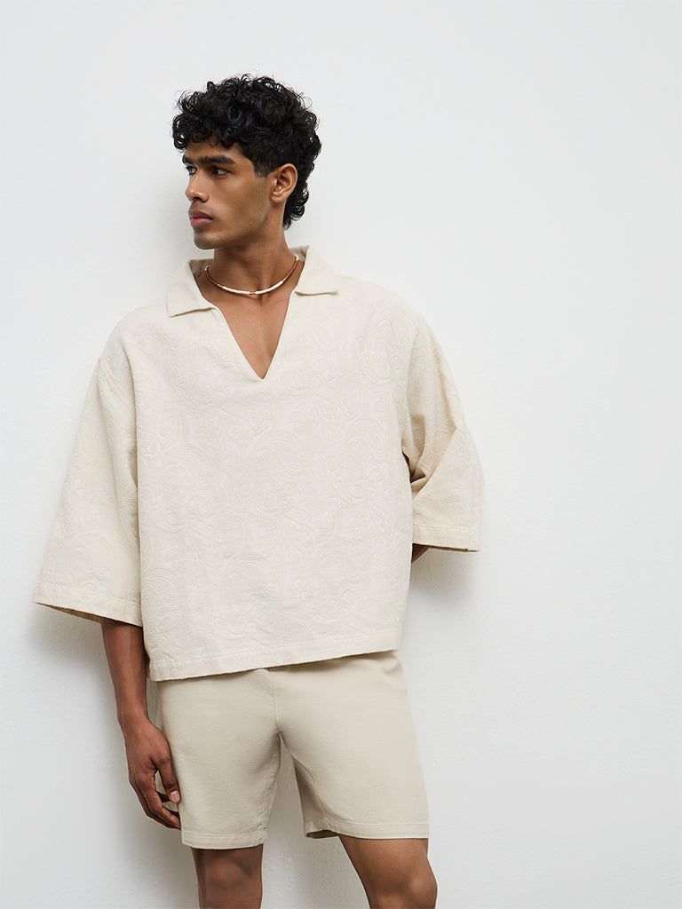 ETA Beige Textured Relaxed-Fit Cotton Shirt