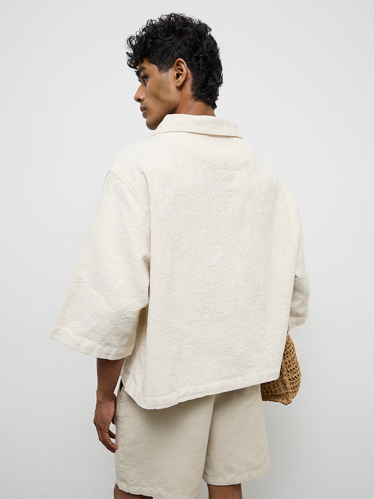 ETA Beige Textured Relaxed-Fit Cotton Shirt