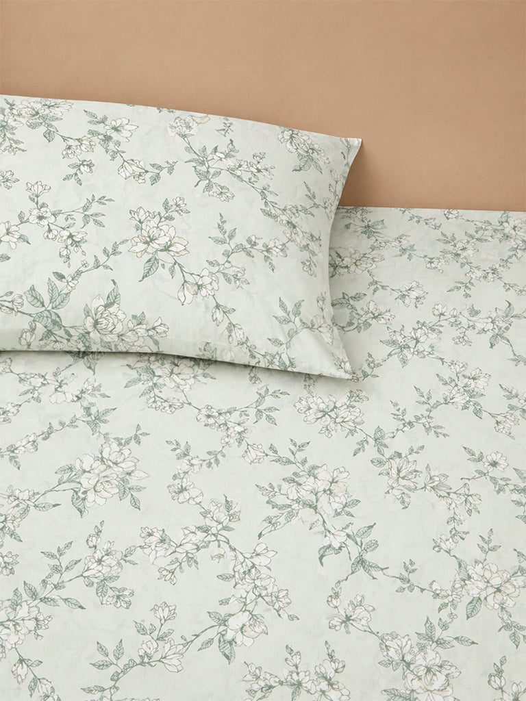 Westside Home Green Floral Printed Queen Bed Sheet Set
