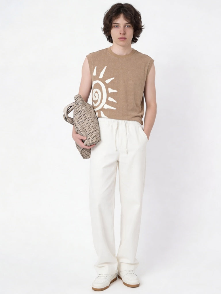 Boys Off-White Mid-Rise Cotton Pants