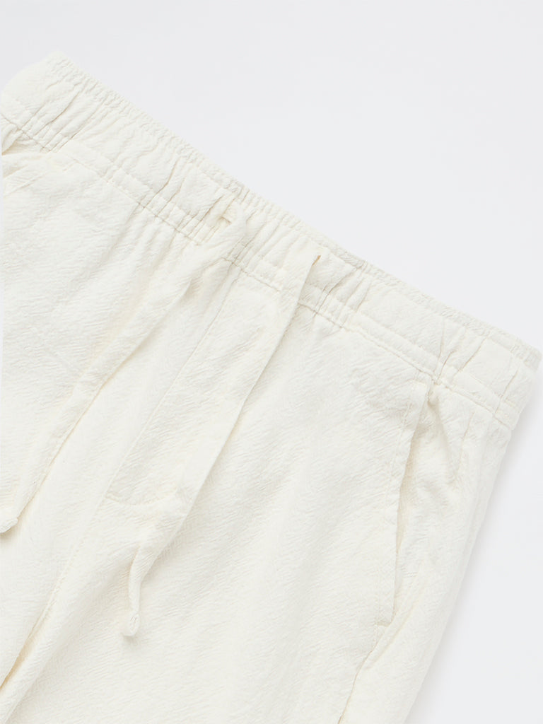 Boys Off-White Mid-Rise Cotton Pants