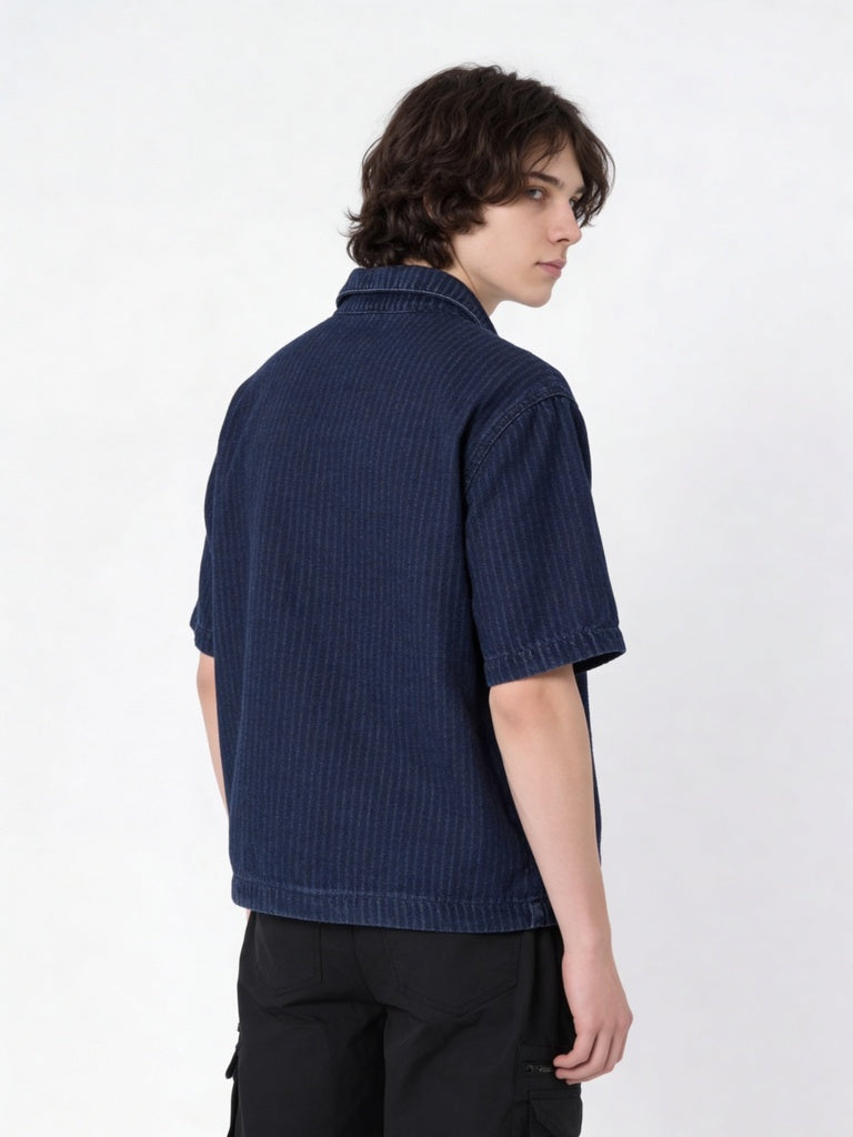 Boys Dark Blue Zip-up Denim Shirt