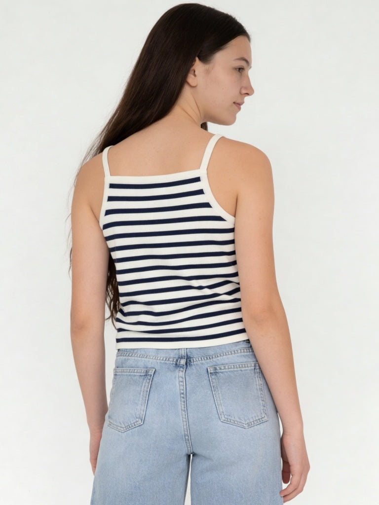 Girls Navy Striped Cotton-Blend Top